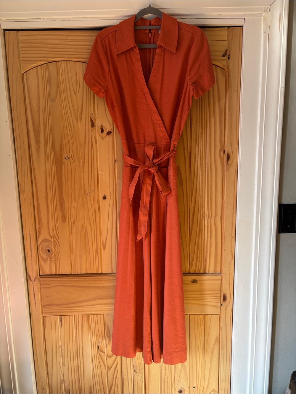 Maeve Rust Orange Wrap Midi jumpsuit  with Tie Waist size 4 NWOT